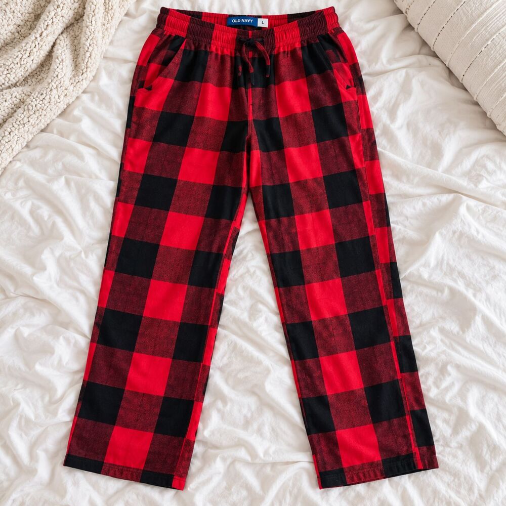 Old Navy Flannel Pajama Pants Large Red Black Buffalo Plaid Cotton Holiday PJ